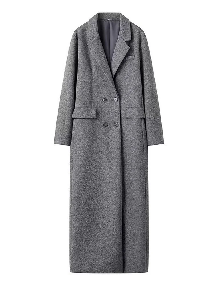 Vintage Women's Striped Woolen Overcoat Long Sleeve Fashion Lapel