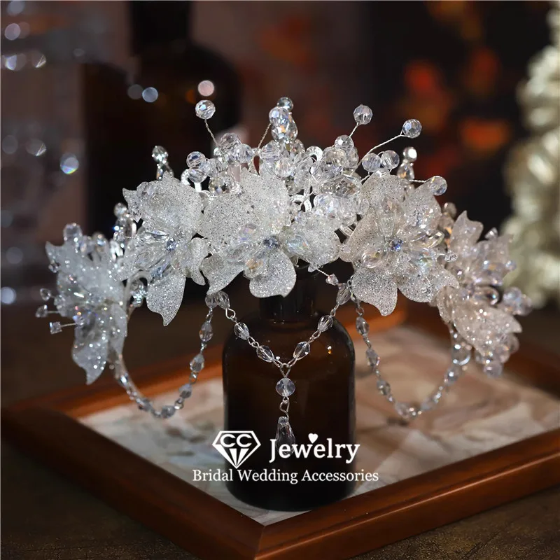 

CC Luxury Crown for Women Wedding Hair Accessory Bridal Headbands Engagement Hairwear Flower Shape Crowns Crystal Pendant AN432