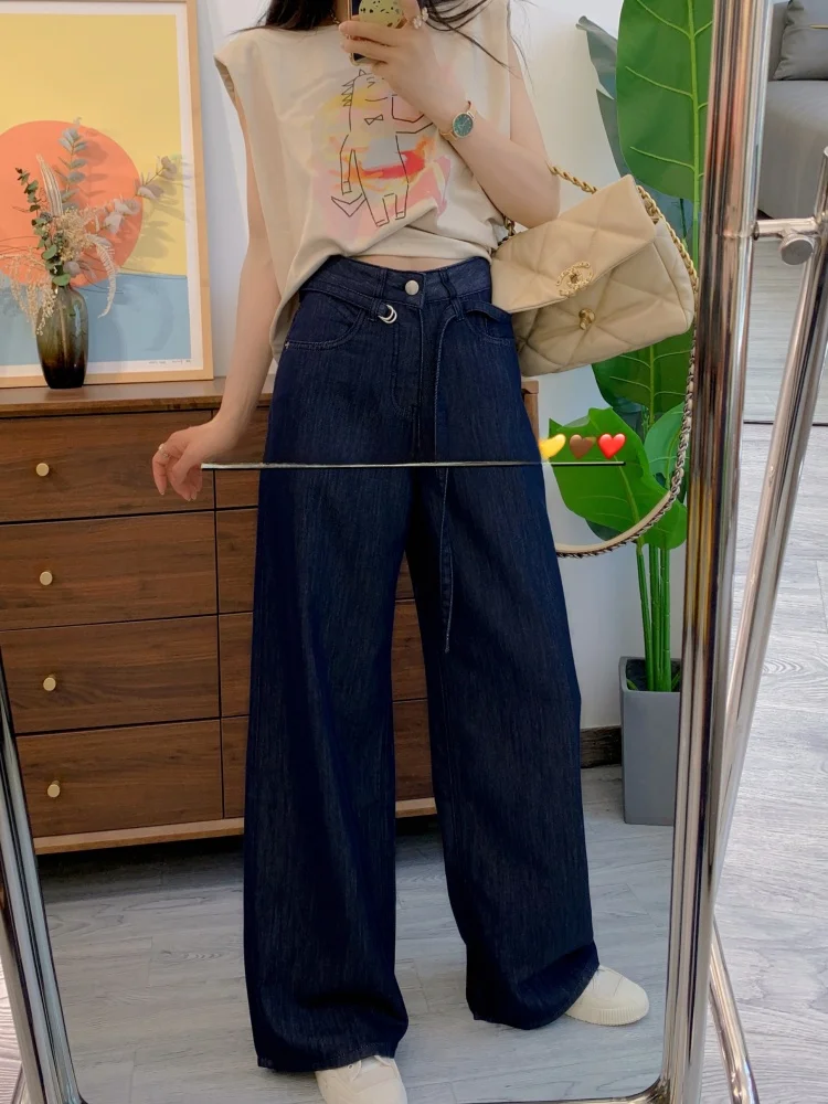 

Джинсы Van Xiaofan из тонкого шелковистого денима, женские, летние, 2025, новинка, с высокой талией, широкие штанины, в пол, повседневные брюки