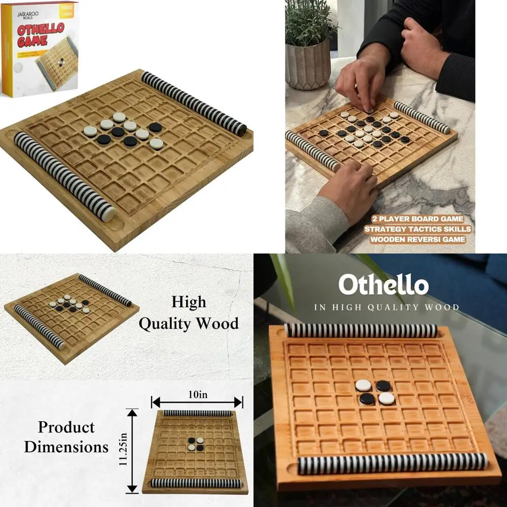 

Classic Wooden Reversi Set: 64-Piece Travel Othello for 2 Players - Adult Strategy Game