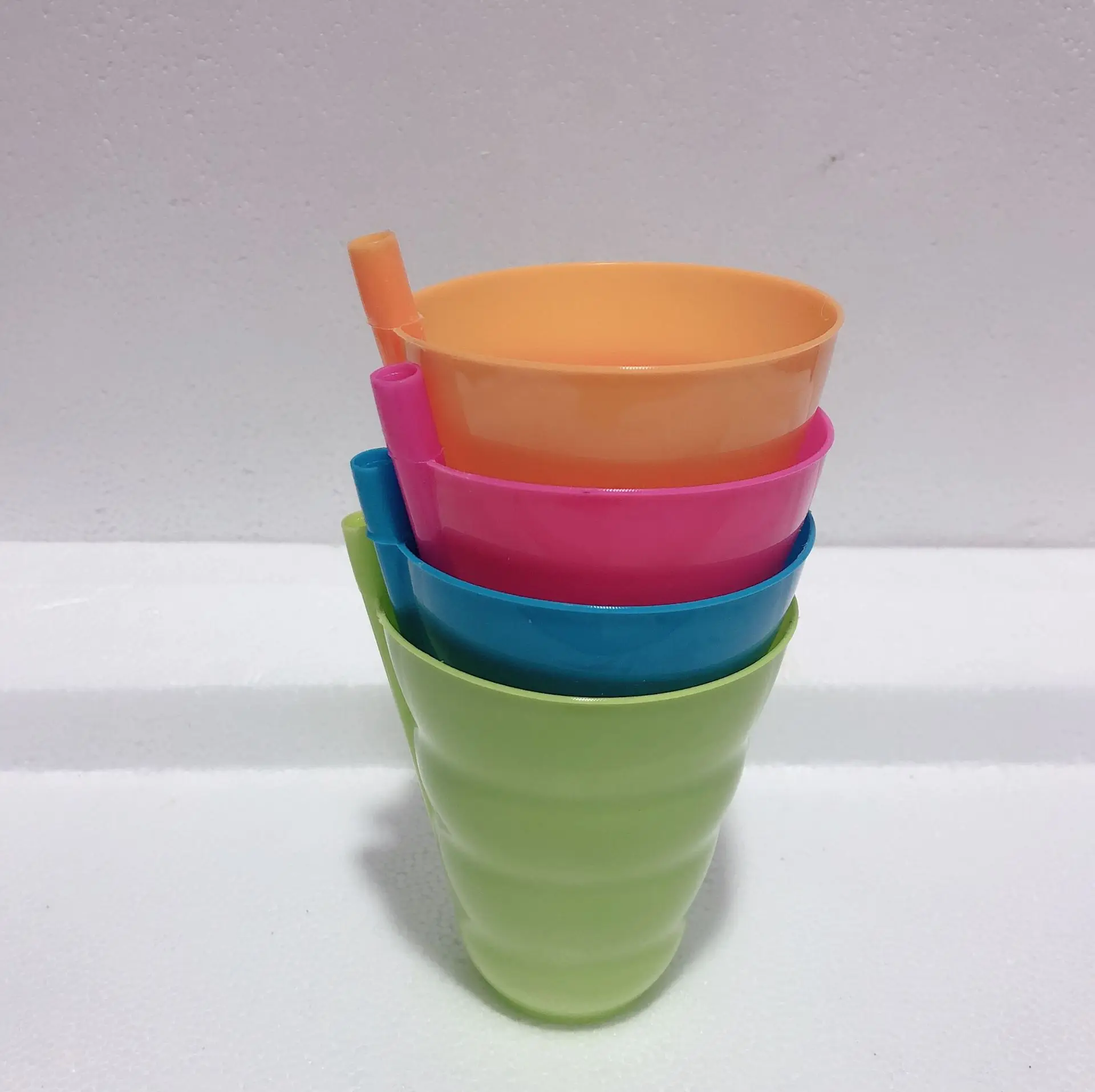 Direct Cup with Straw for Kids Plastic Cup with Built in Straw Assorted Colors Pack of 4