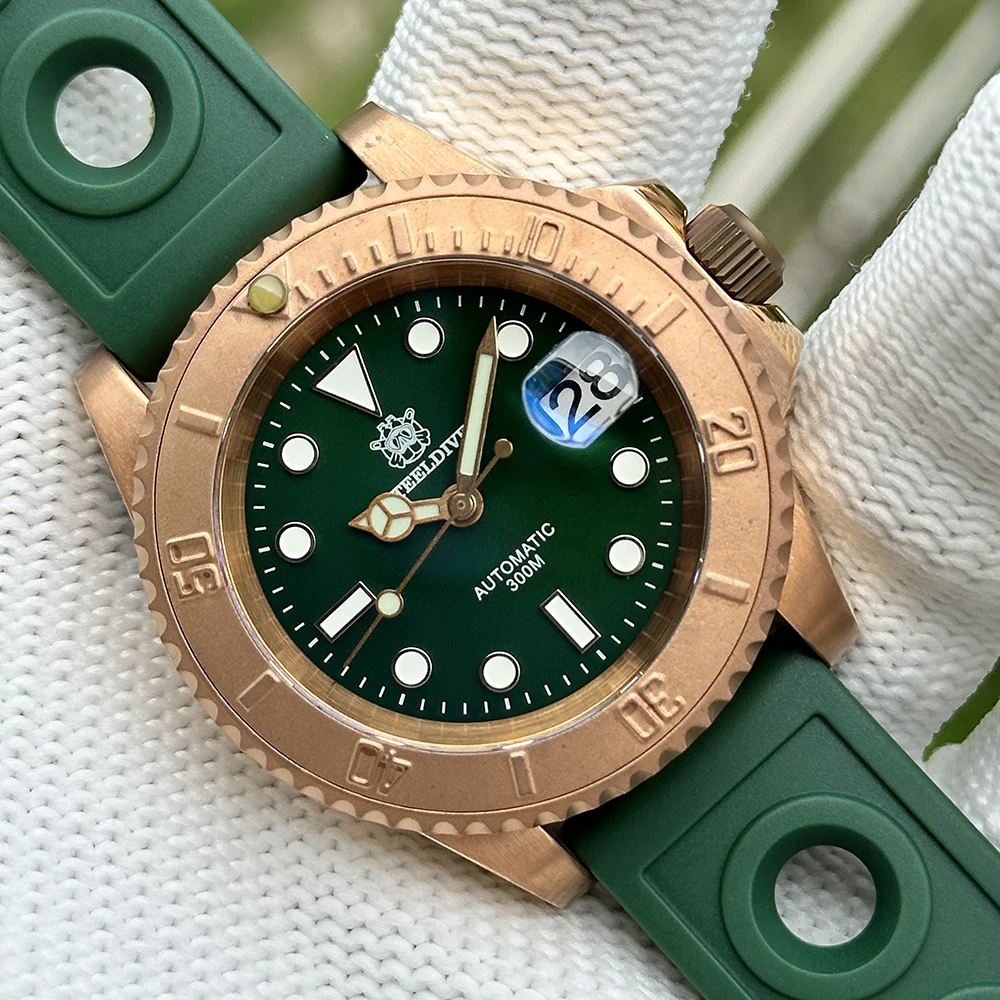 STEELDIVE SD1953S männer Luxus Bronze Armbanduhr NH35 SuperGreen Leucht Grün Zifferblatt 300m Wasserdicht Klassische Retro Tauchen Uhr