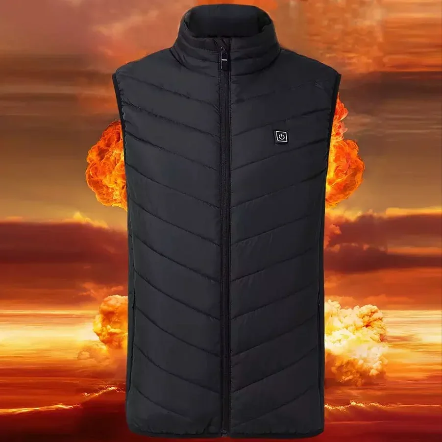 Vest Men Winter Heated Jacket Heated Coat Padded Cotton Vest Warm Hooded Thick Vest Tops Jacket Windproof Jacket Plus Size 8XL