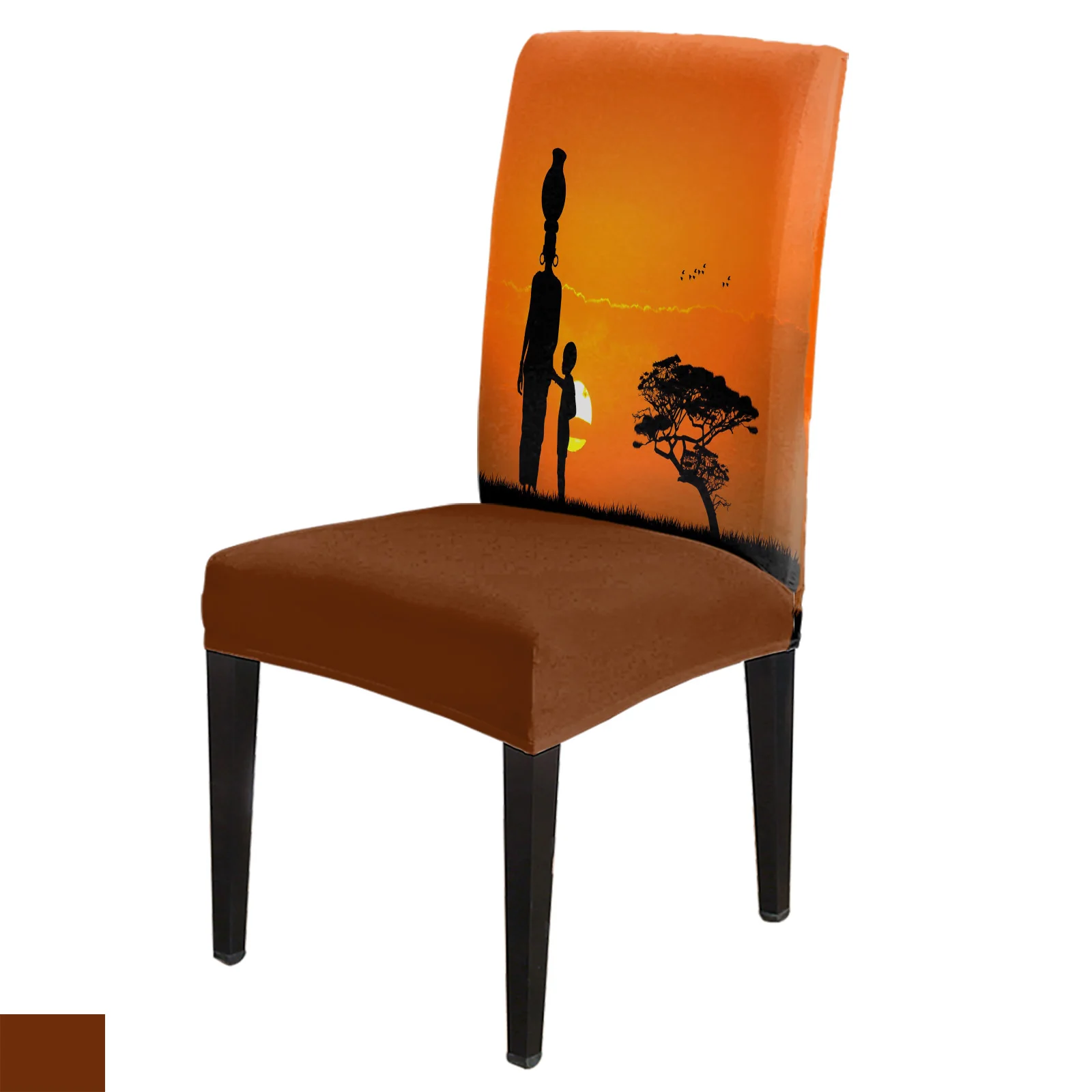 

Sunset African Woman Child Tree Silhouettes Stretch Chair Cover Dining Room Banquet Wedding Party Elastic Seat Chair Covers