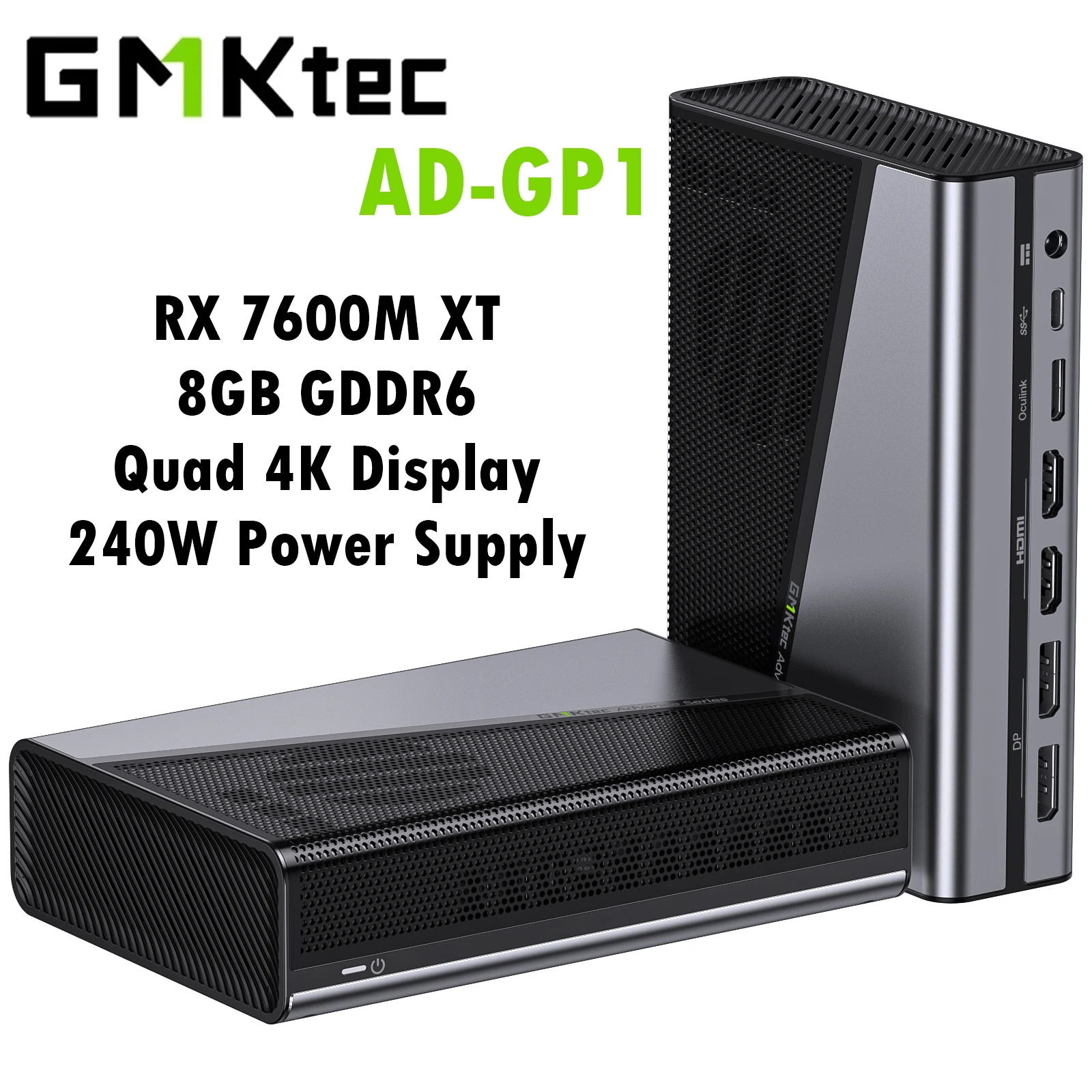 Karta graficzna GMKtec AD-GP1 RX 7600M XT 8GB GDDR6 2300MHz Quad 4K Display OCulink PCIe4.0x4 USB4 240W Power do gier PC Esports