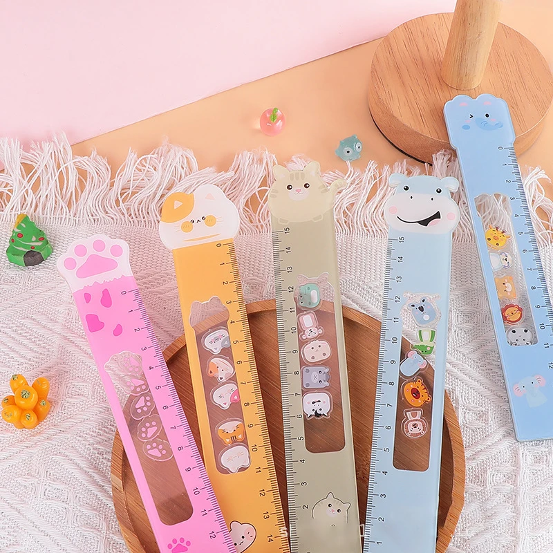 15/20cm Cartoon Stationery Straight Ruler Cute Animals Rocking Ruler Plastic Ruler Drawing Tool Student School Office Supplies