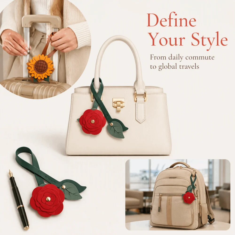 Embossed Leather Bag Charm Classic Design Multi-Style Luggage Decor Accessory Premium Leather Fine Embossed Craftsmanship