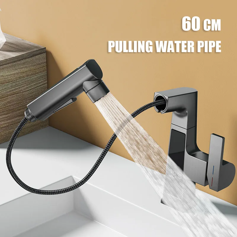 Pulling Out Lifting Adjustable Faucet Digital Display Cold Hot Mixer Water Tap Home Deck Mounted Basin Hotel Bathroom Faucets