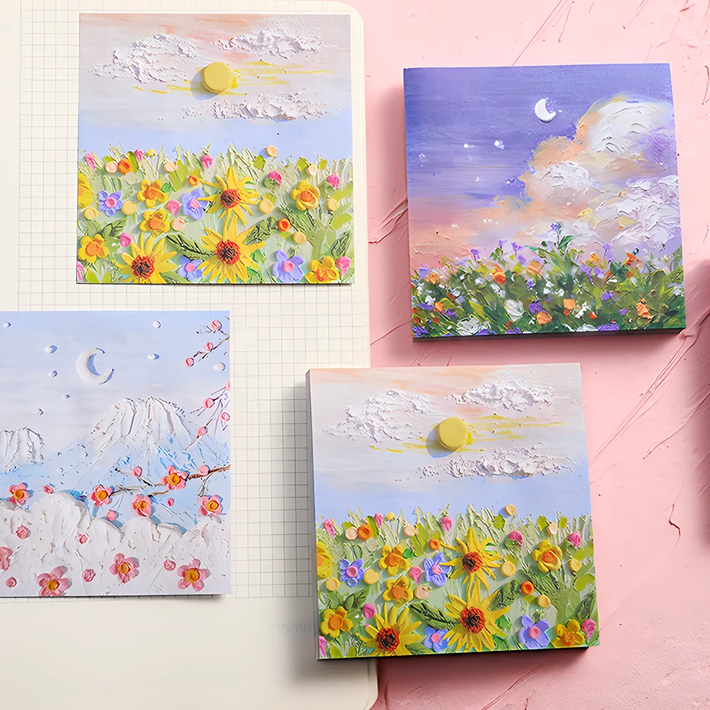 Vintage Fields Flowers Sticky Notes Cute Kawaii Painting Memo Pad Post Notepad Girl Journal Stationery Checklist To Do Index Tabliczka