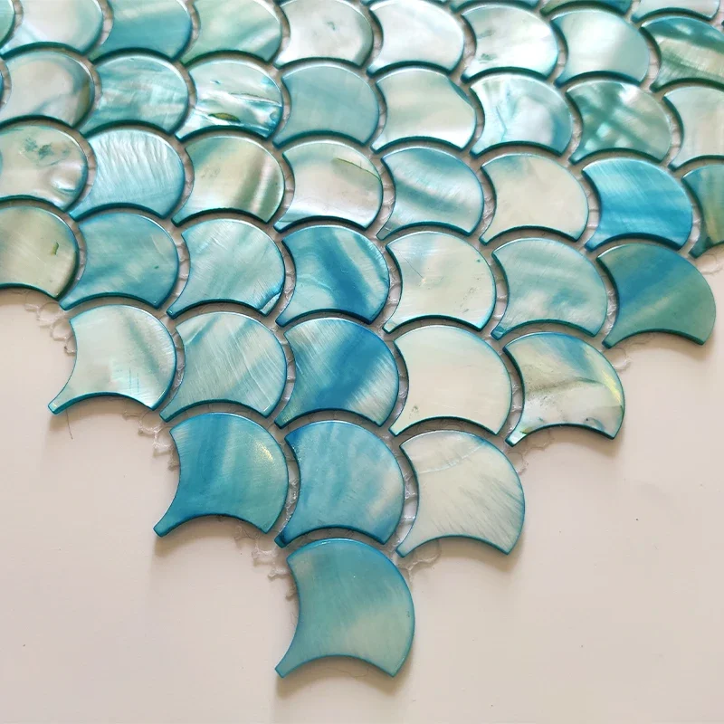 fo-Luxury Shape Blue Shell Mosaic Tile Art Wall 30x30cm Self-adhesive Natural Shells With Pears for Bathroom/TV Background Wall