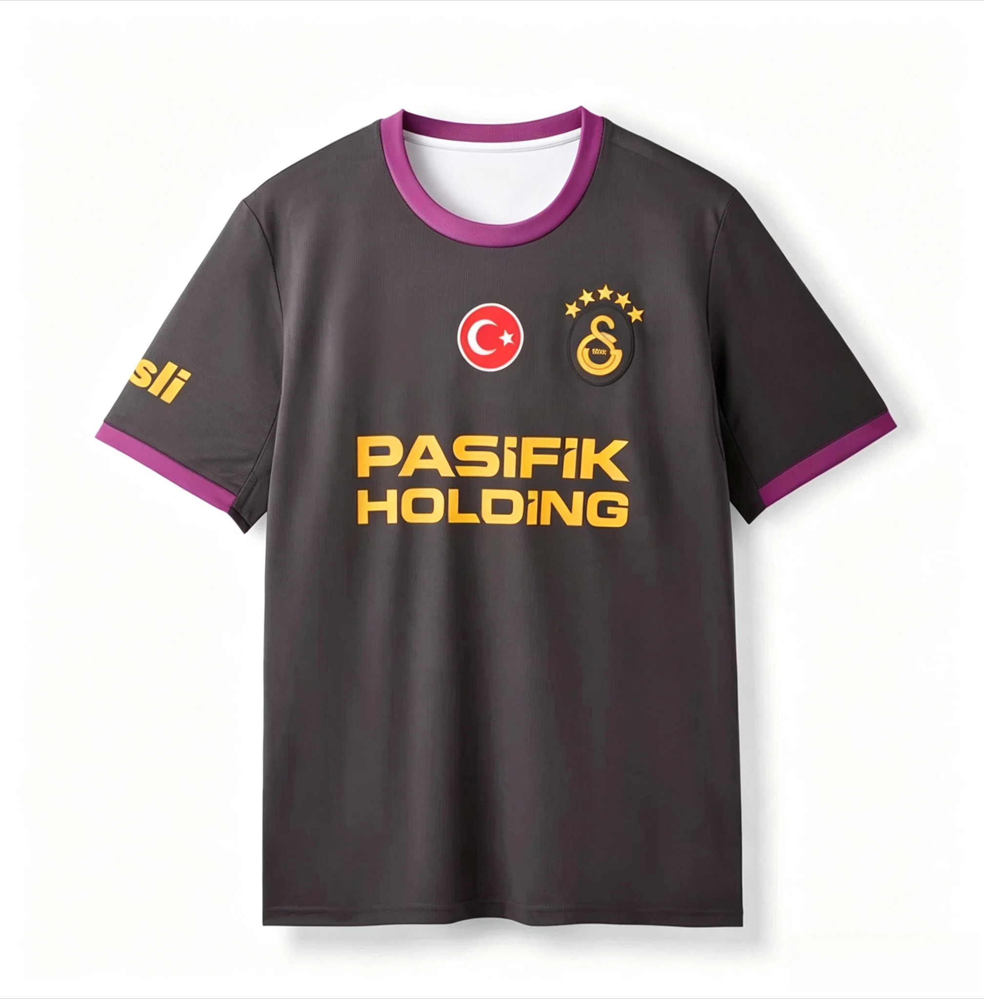 Men Dark Gray Purple Contrast Trim Sports Jersey Crew Neck Short Sleeve Breathable Soccer Training Tee Unisex Athletic Tops