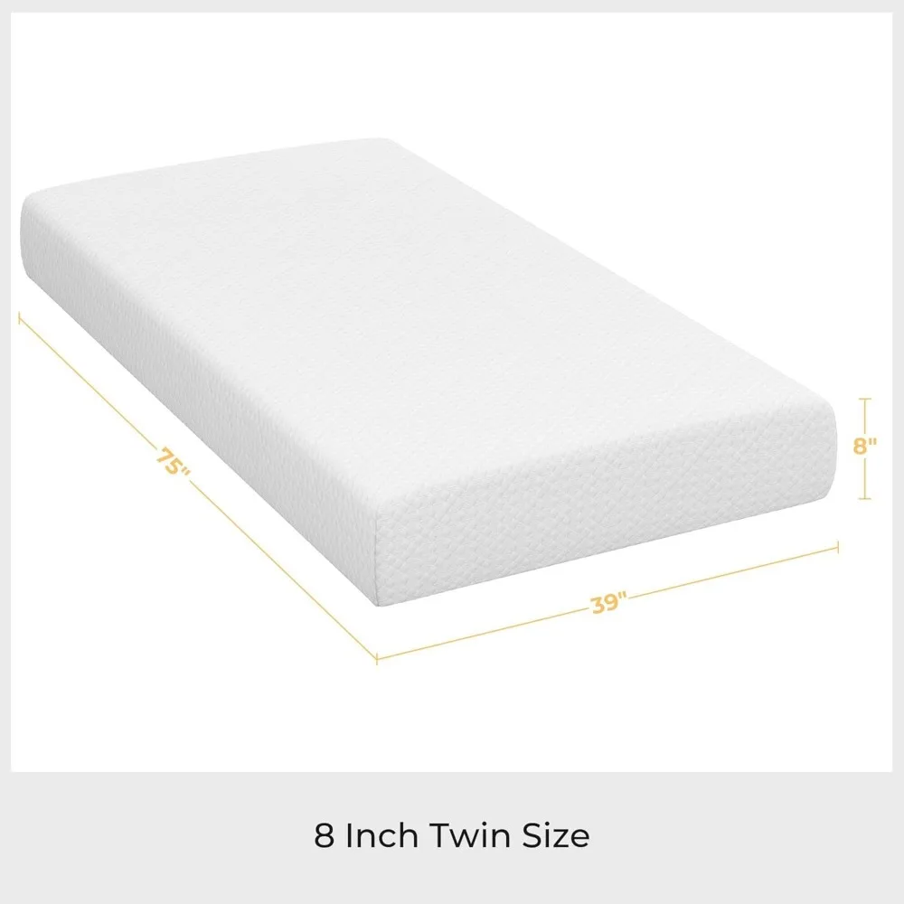 8 Inch Twin Mattress Cooling Gel Memory Foam Mattress, Green Tea Mattress for Fresher Sleep