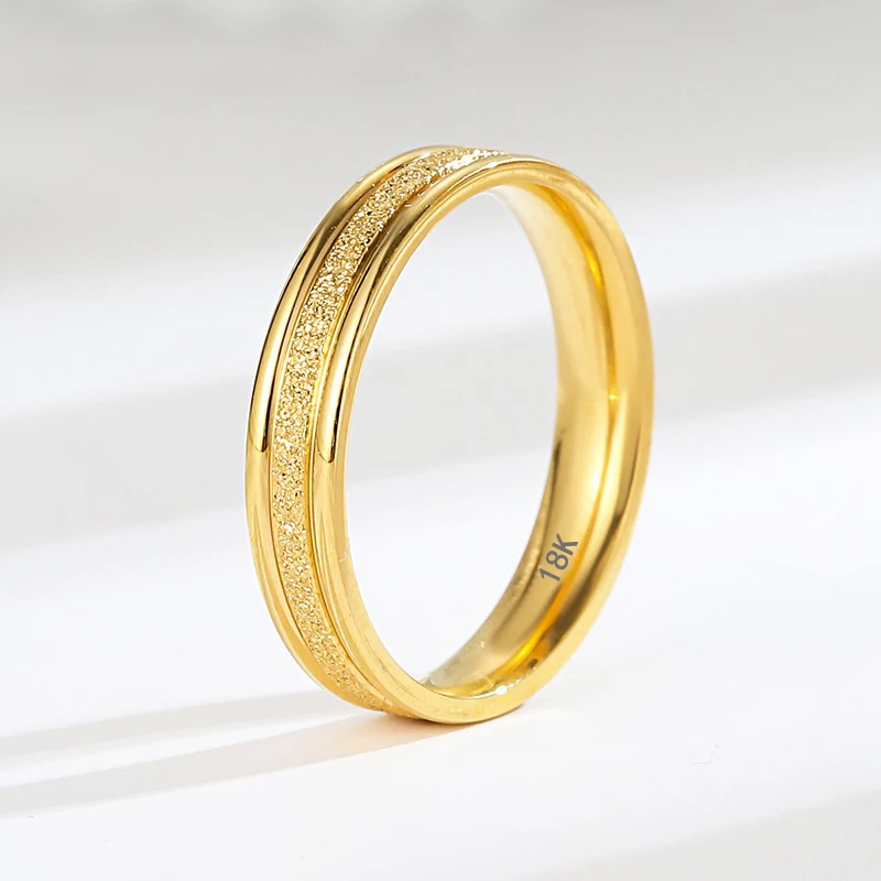 High Quality 4mm Simple Frosted Ring Fashion Never Fade Original Frosted  Golden Ring Men\'s and Women\'s Gift Jewelry MSR18