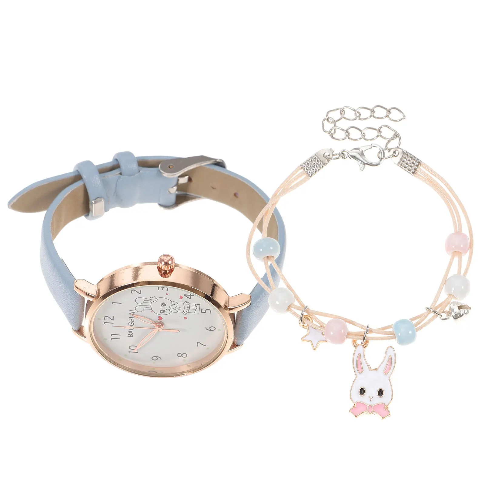 1Set Rabbit Watch and Bracelet Set for Cute Fashion Wristwatch Lightweight Comfortable Strap Watch Gift