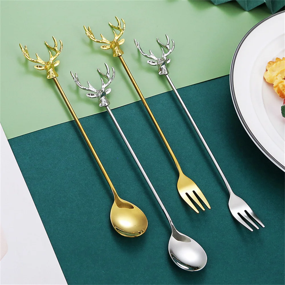 1/2/4PCS Creative Stainless Steel Spoon Branch Leaves Spoon Coffee Kitchen Accessories Tableware Decoration Titanium-Plated