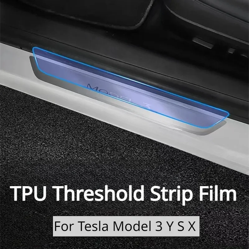 For Tesla Model 3 Y S X TPU Transparent Car Rear Door Sill Protector Decoration Threshold Sticker Welcome Pedal Protection Strip