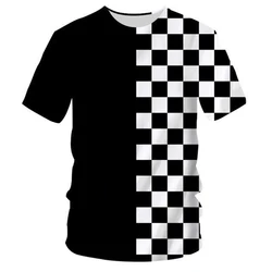 Summer Tee Shirt Homme Fashion O Neck 3D T Shirts Printed Black and white plaid Hip Hop 5XL 6XL Habiliment Man