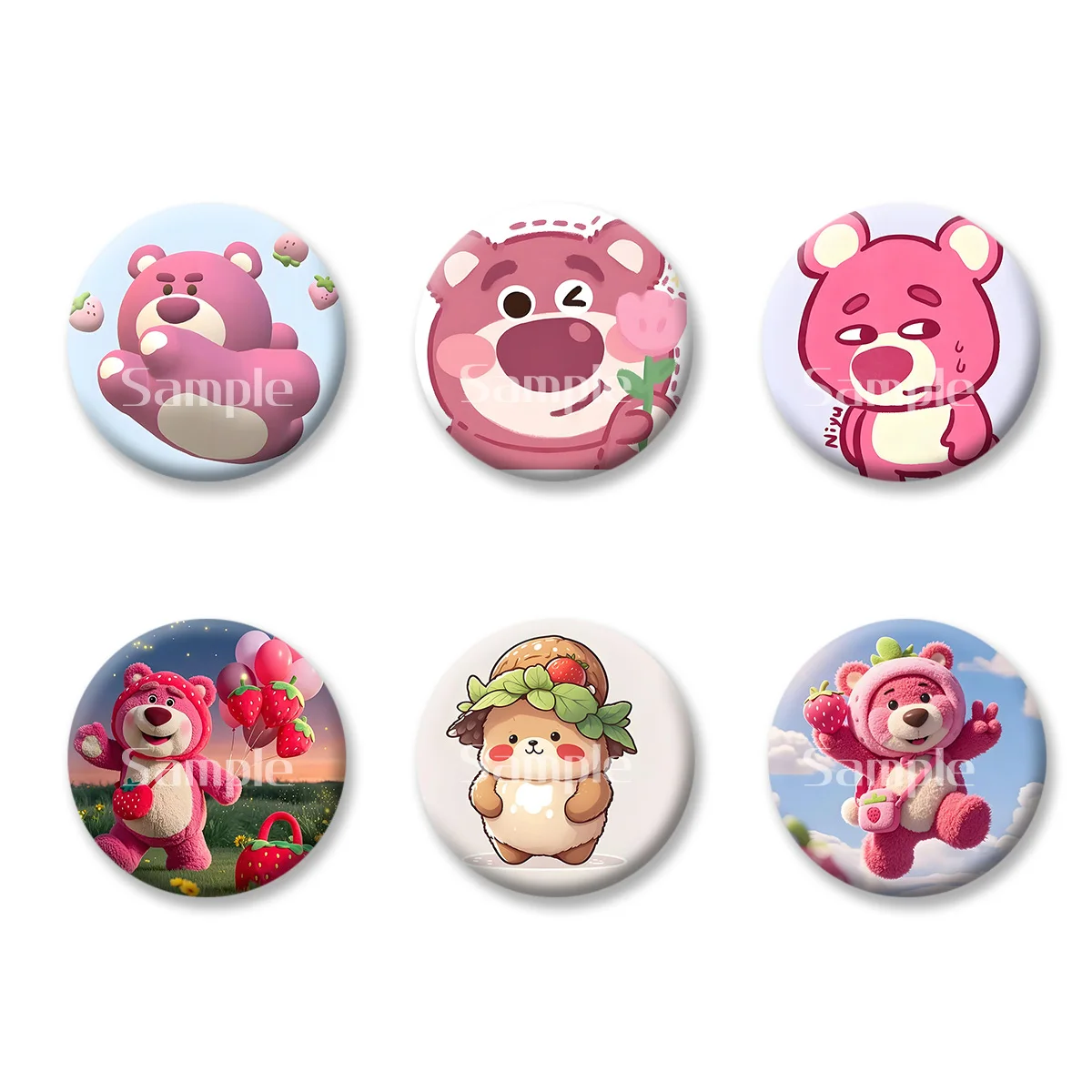 

Toy Story Lotso Cute Bear Flash Badge Keychains Makeup Mirror Fridge Magnet ACG Goods Anime Cartoon Peripherals Birthday Gift