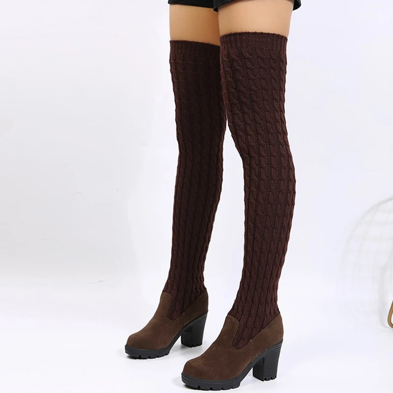 Knitting Over The Knee Women Sock Boots High Heels Sexy Shoes 2024 Fashion Winter New Shoes Walking Goth Gladiator Zapatos Mujer