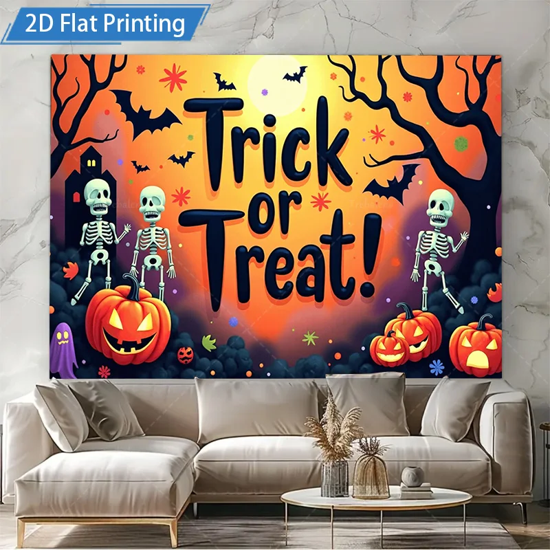 1 szt. Gobelin Ścienny Halloween Cukierek albo psikus Szkielety Dynie Druk 2D Płaski Gobelin Dekoracja Ścienna