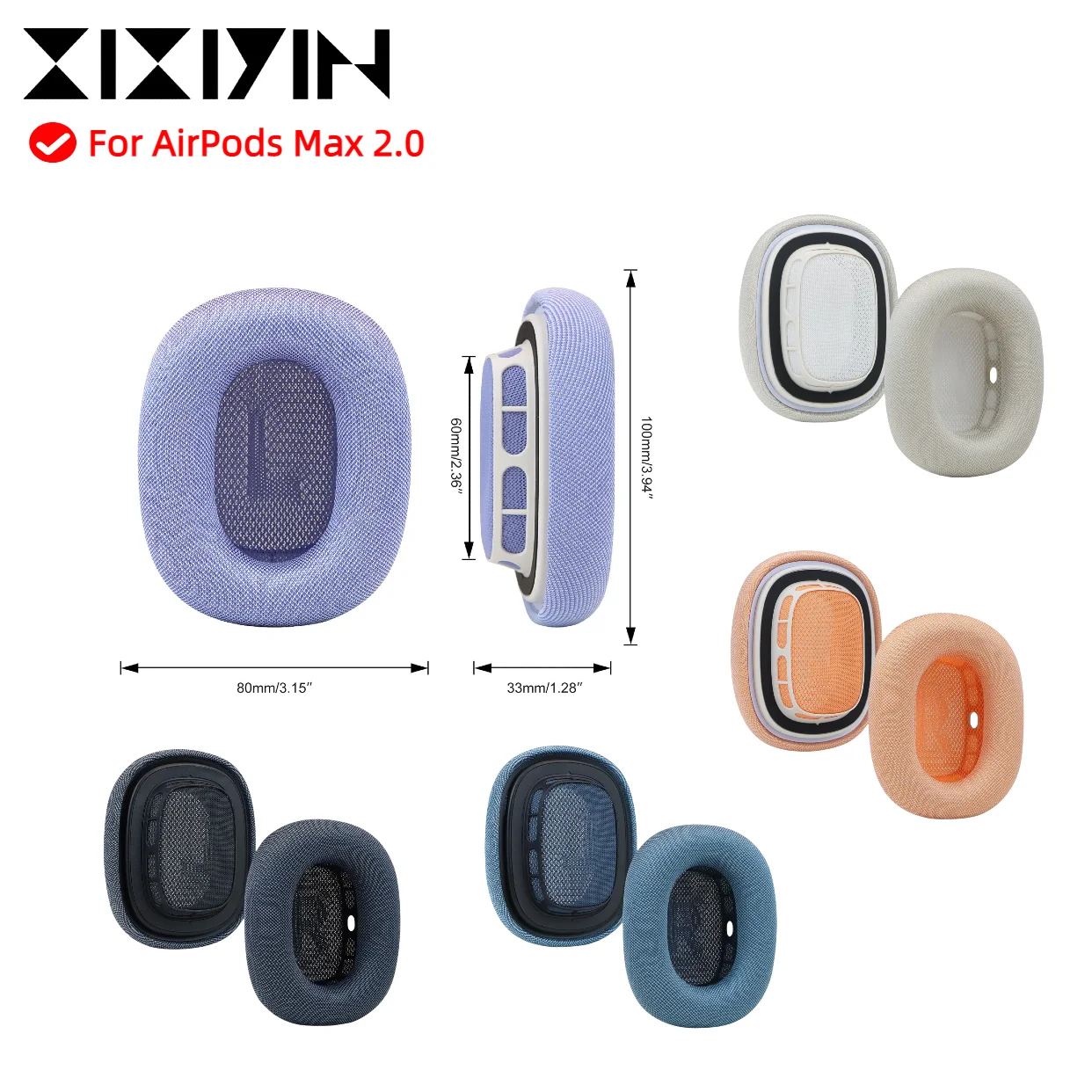 

Replacement Ear Cushions Pad Covers For AirPods Max 2024 Headphones Mesh Fabric Ear Pads Replacement with Strong Magnet