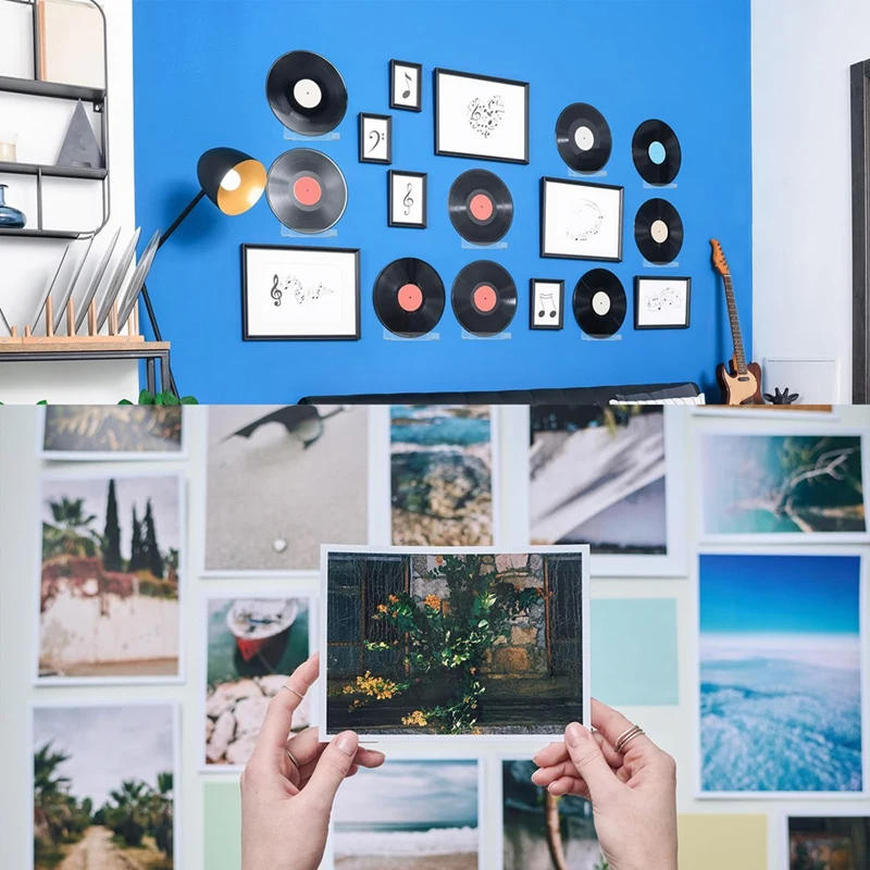 24 Pieces 7 Inch Adhesive Vinyl Record Holder Clear Album Record Wall Mount Floating Vinyl Record Shelf For Collection