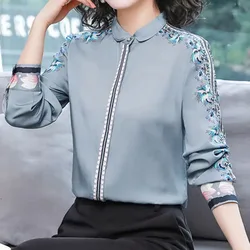 Floral Printed Spliced Elegant Shirt Women's Clothing Spring Autumn Long Sleeve Vintage Commute Slim Polo-Neck Button Blouses