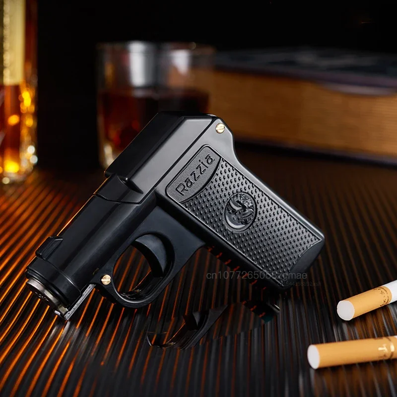 Creative Cigarette Case Lighter Portable Kerosene Toy Gun Lighter Can Hold 6 Cigarettes Cool Men Play Gadgets Cigarette Lighter