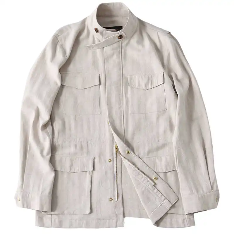 

Handmade Classic Men's Linen Jacket Heavy Linen Business Style Field Coat Long Sleeve Standard Fit Autumn Wear Male Fashion