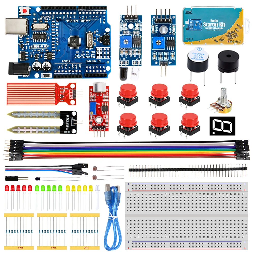 KUONGSHUN Starter Kit with Retail Box for School Kids Educational Programming Kit Educational Toys for Arduino Uno R3