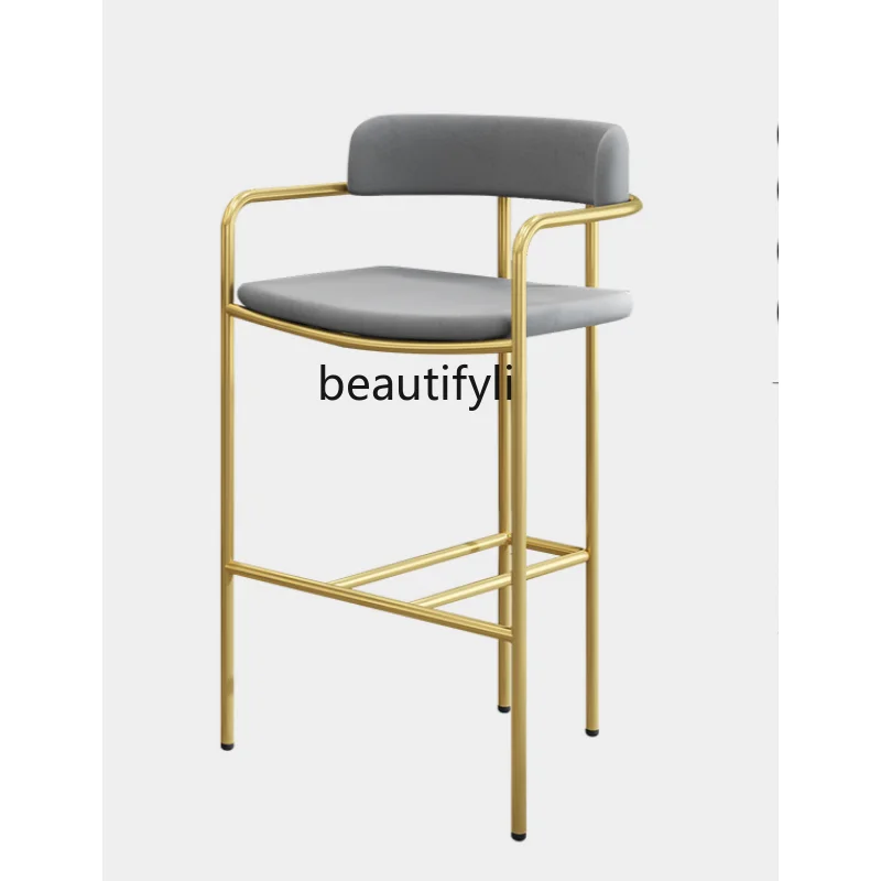 Modern Minimalist Bar Stool Light Luxury Designer Model Hotel Front Desk Bar Armchair Stainless Steel Home High Chair chair