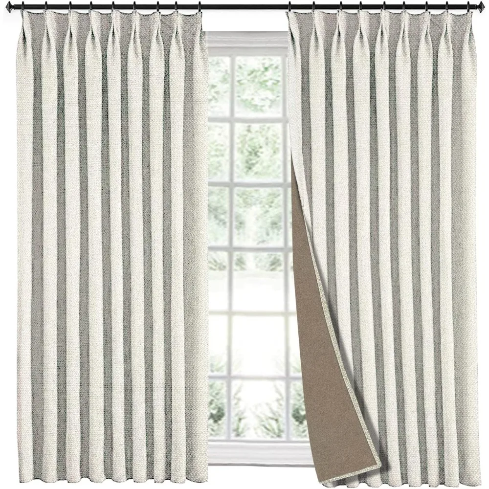 

faux linen curtain for kids room, pinch pleat drapes 102 inch length, 85% blackout curtains 72 wide for traverse rod and track (