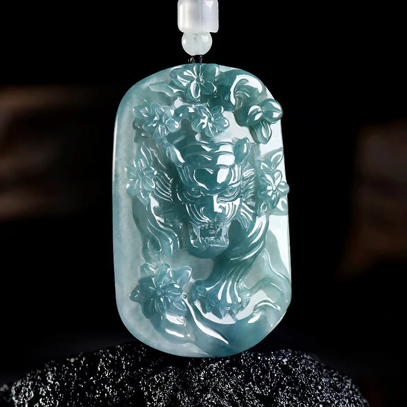 Natural Myanmar Jadeite Tiger Pendant Necklace Gemstone Designer Real Jade Carved Amulet Luxury Accessories Gifts for Women