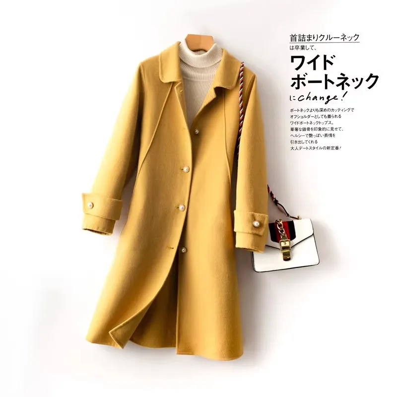 

2023 Winter Coat Women Fashion Wool Coats Elegant Double-sided Wool Single Breasted Jacket Female Long Casual Thick Outwear