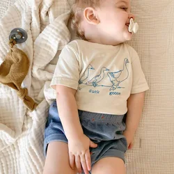 Baby Boys Girls T-Shirt Summer Infant Unisex Casual Soft Short Sleeves Kids Clothes Toddler Cotton Tops Duck Print Bebe Tees