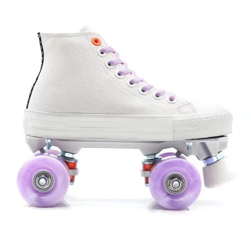 

Canvas Roller Skates for Men and Women, Sliding Quad Sneakers, Beginners Shoes Patines, 2 Row, 4 Flash Wheels, High Quality