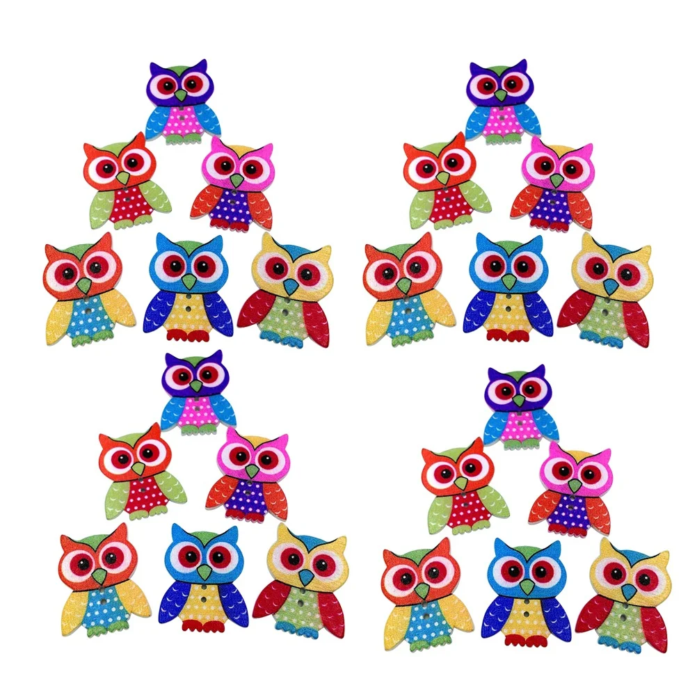 

20 pcs Owl Wooden Buttons 3.5 X 2.8 Cm Animal Pattern Craft Sewing Scrapbooking Diy Decoration Painted Buttons For Knitting