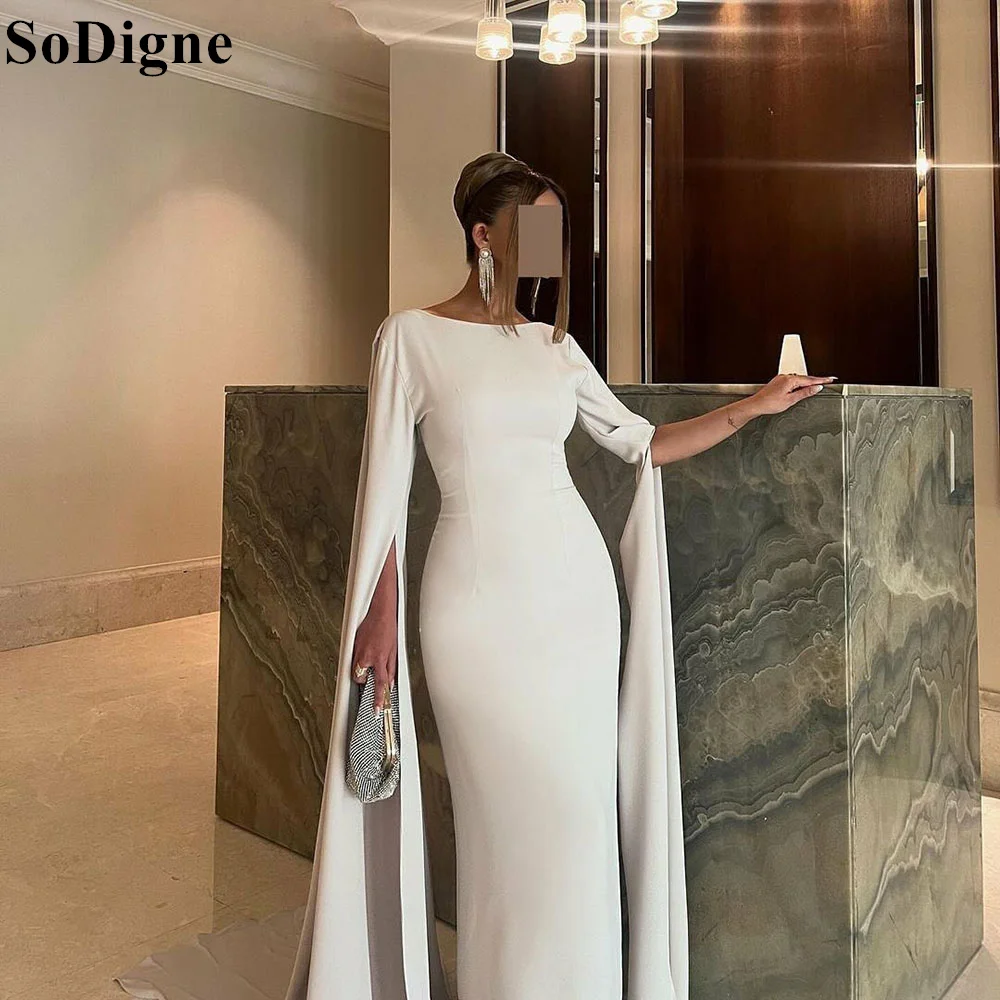 SoDigne Elegant Mermaid Evening Dresses Long Sleeves with Cape Saudi Arabic Modest Formal Events Prom Gown for Women Customized