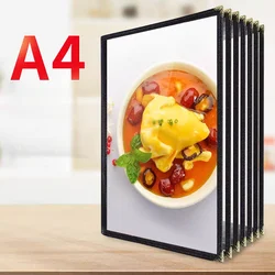 A4 Black Leather Recipe Menu Paper Book Frame PVC Menu Binder Inner Page Replaceable Restaurant Cafe Table Menu Holder Stand