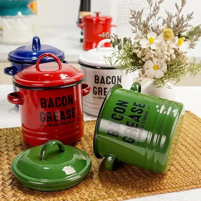 Porcelain Oil Tank with Enamel Ears, Small Stews, Retro Multifunctional Seasoning Tanks, Storage Tanks, Large Capacity Jars