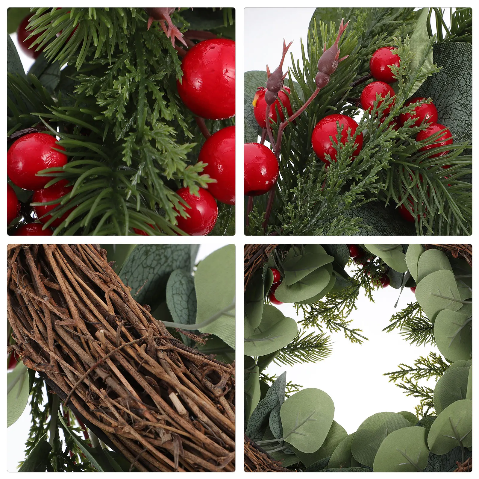 

1Pcs Handmade Artificial Eucalyptus Leaves Red Berry Wreath Xmas Hanging Garland Door Wall Festival Decoration Ornament