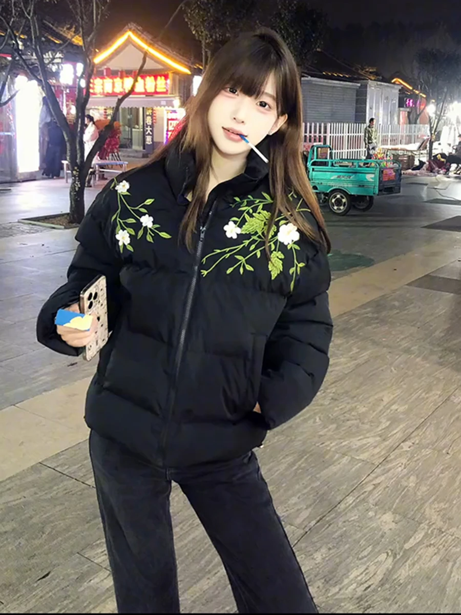 

Новая китайская зимняя мужская куртка из хлопка с вышивкой, утепленная, с воротником-стойкой, повседневная, теплая