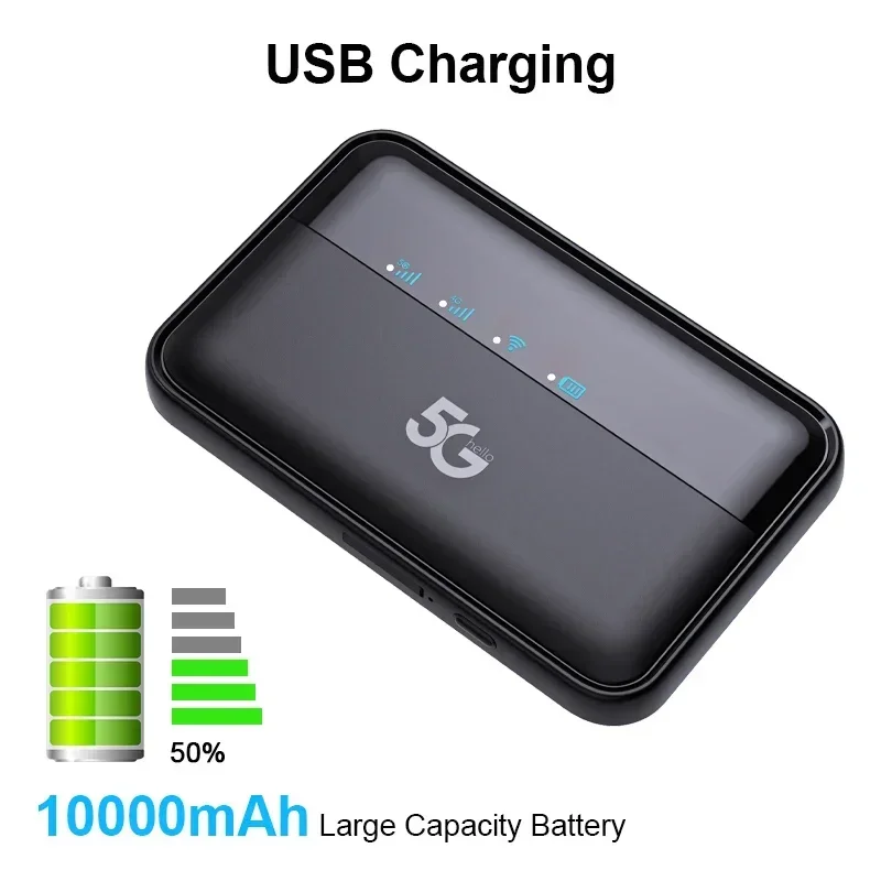 5G Wireless mobile hotspot SA/NSA Pocket WIFI 5G NR 2.77G +WIFI6 2.4/5.8G 10000mAh for travel business