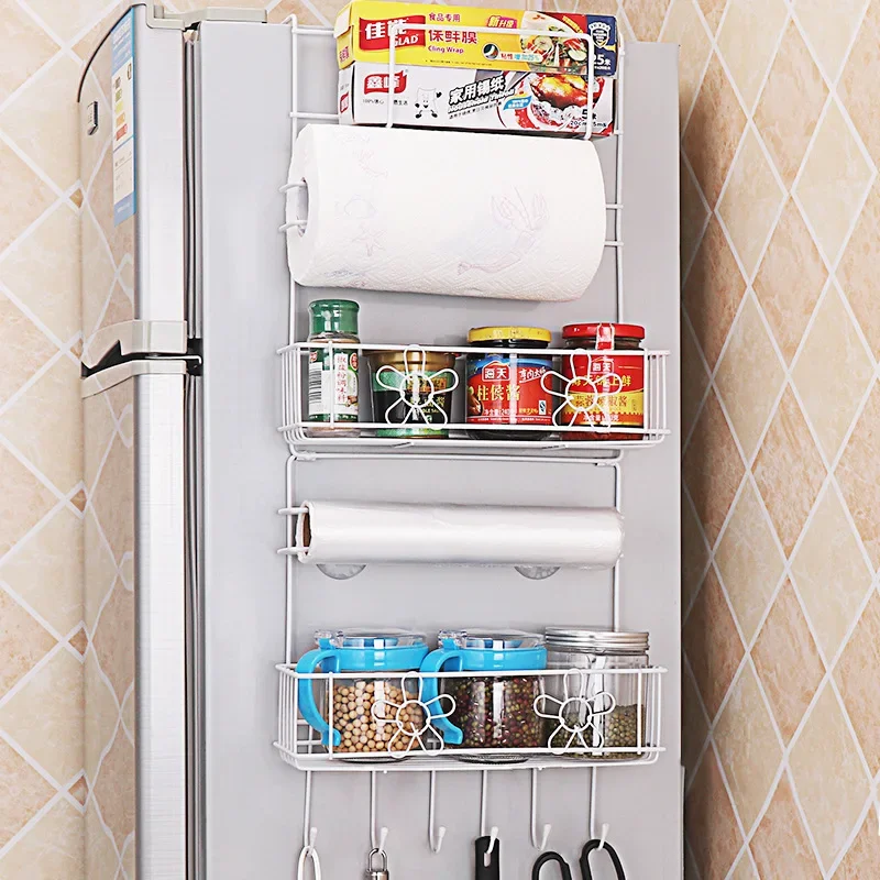 Hot Selling Metal Wire Refrigerator Hanging Basket Behind Door Storage Rack for Household Wall Mounted Spice Rack