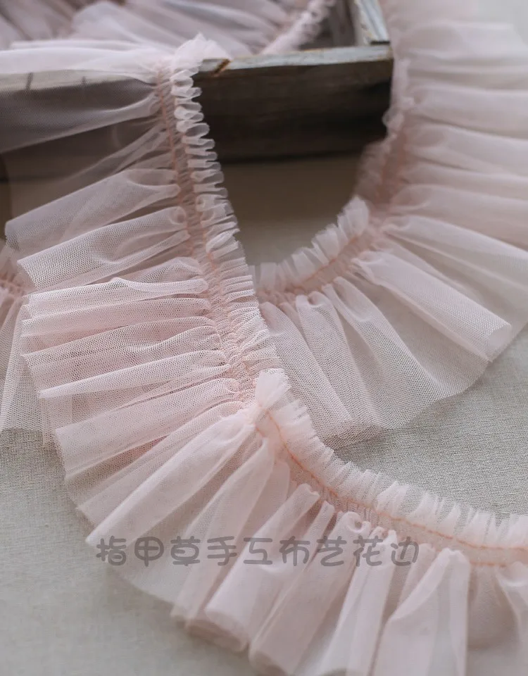 2 Meters 10CM Wide White Blue Pink Lace Ribbon fabric Ruffle Trim Collar Sewing Clothing Skirt Headwear Guipure Decoration