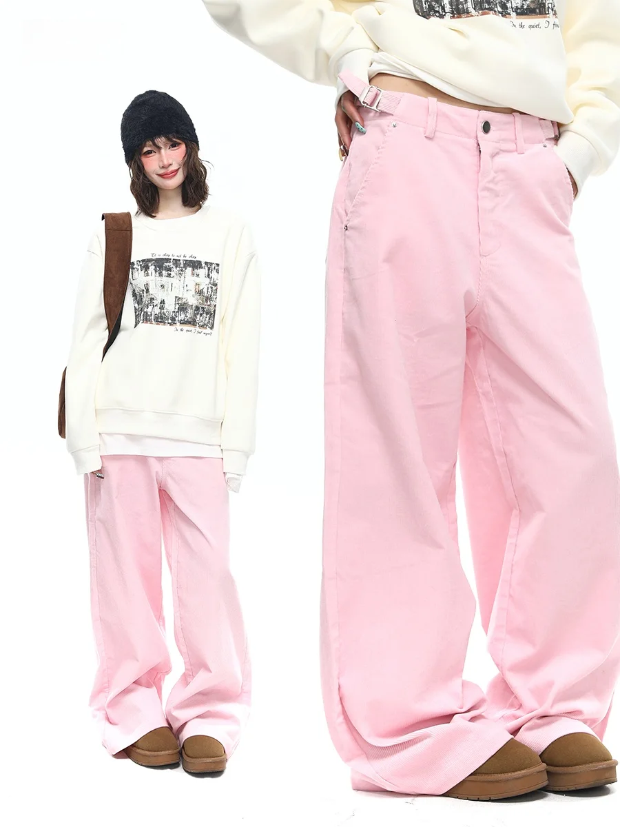 

Sanowers American Retro Corduroy Wide Leg Casual Pants Women Spring Autumn Loose Versatile Straight Floor-Length Trousers