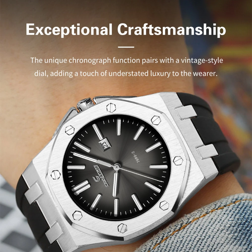 

CHAXIGO 7690, модные деловые кварцевые мужские часы, спортивный силиконовый ремешок, водостойкий календарь, светящиеся мужские часы Reloj Hombre