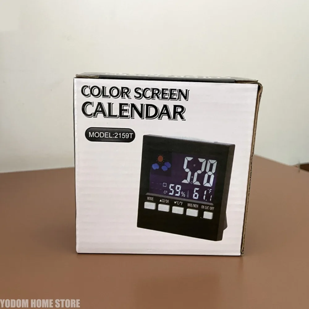 Color Screen Thermo-Hygrometer, Multifunctional Digital Weather Station Alarm Clock Indoor Temperature Humidity Monitor for Home