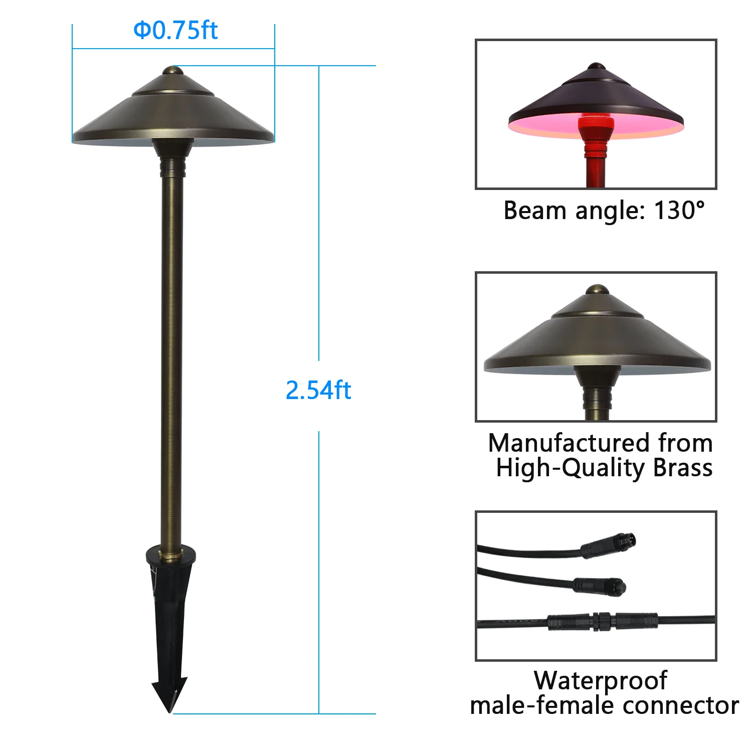 Luxury Brass 3W Pathway Light IP65 Waterproof RGBW LED Outdoor Landscape Garden Lighting