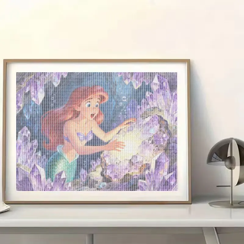 1 szt. Zestaw do samodzielnego wykonania obrazu diamentowego 5D, Mała Syrenka Ariel eksplorująca magiczne kryształowe jaskini, błyszczące podwodne rzeki
